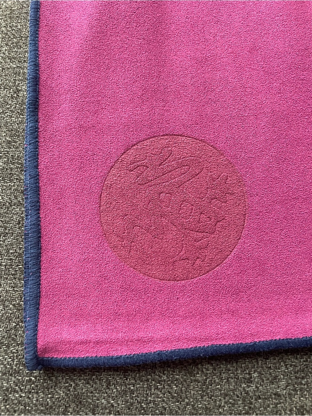 Manduka Equa Standard Hot Yoga Pink Microfiber Towel with Navy Edge
